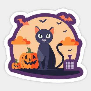 Halloween Cat Pumpkin Sticker